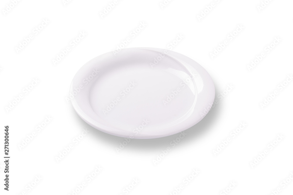 White empty round plate, isolated in white background White empty round plate, isolated in white background