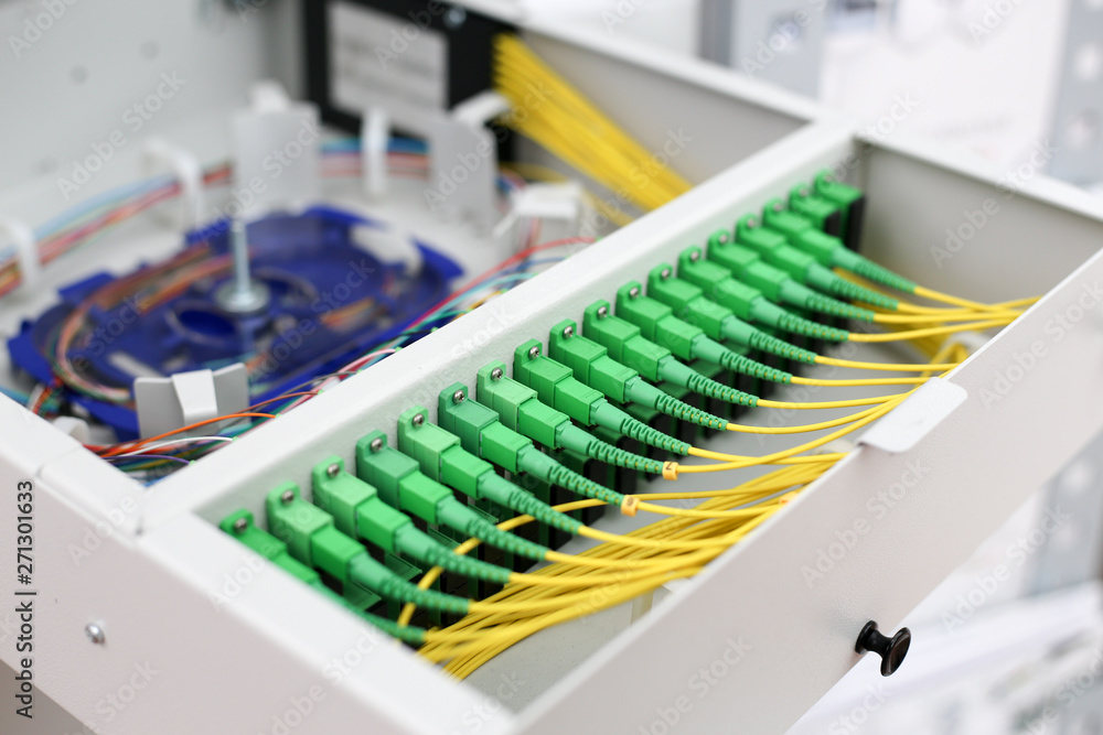 Fiber to the home equipment. FTTH internet fiber optics cables and cabinet, splitter Fiber to the home equipment. FTTH internet fiber optics cables and cabinet, splitter