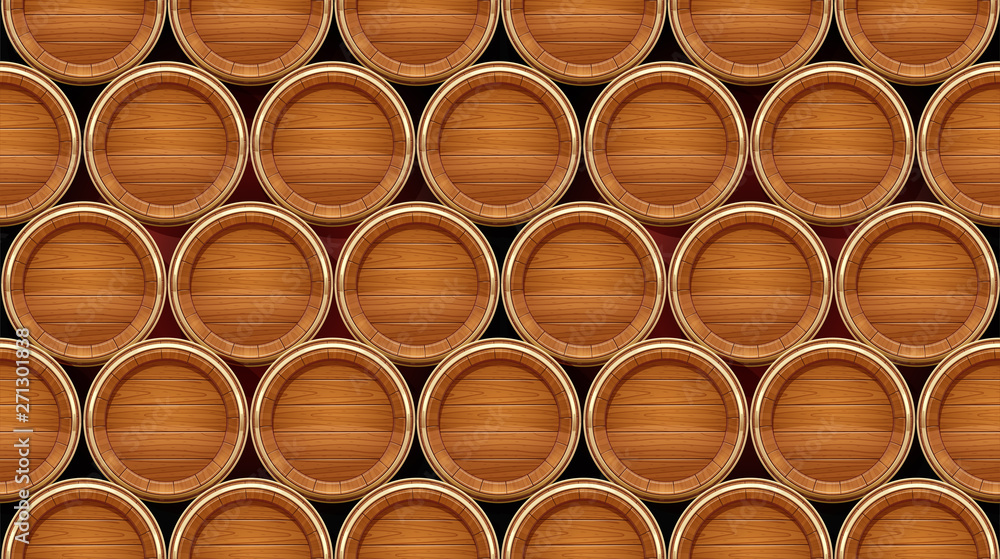 Wooden barrel. Vessel for keeping wine, beer and beverage. Seamless background. Equipment for pub and wine cellar. Whisky keg. Lager oak capacities. Eps10 vector illustration. Wooden barrel. Vessel for keeping wine, beer and beverage. Seamless background. Equipment for pub and wine cellar. Whisky keg. Lager oak capacities. Eps10 vector illustration.