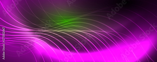 Shiny neon lines template - northern lights glowing blur lines. Futuristic style glow neon 80s disco club or night party techno template
