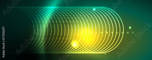 Shiny neon lines template - northern lights glowing blur lines. Futuristic style glow neon 80s disco club or night party techno template
