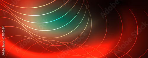 Shiny neon lines template - northern lights glowing blur lines. Futuristic style glow neon 80s disco club or night party techno template