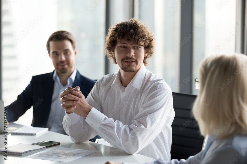 Businessman hold business meeting with partner considering collaboration Businessman hold business meeting with partner considering collaboration