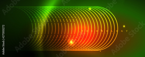 Shiny neon lines template - northern lights glowing blur lines. Futuristic style glow neon 80s disco club or night party techno template
