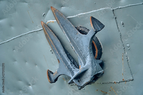 Anchor of the old ship on the Bukhtarma artificial reservoir, formed by the dam of the Bukhtarma hydroelectric station on the Irtysh river, East Kazakhstan photo