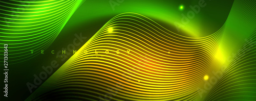 Shiny neon lines template - northern lights glowing blur lines. Futuristic style glow neon 80s disco club or night party techno template