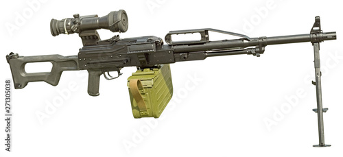 Machine gun with optic scope on white