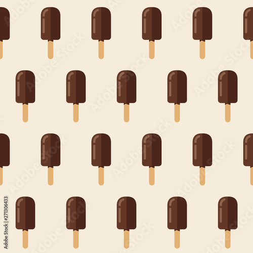 Chocolate coated ice cream seamless pattern. Ice lolly.
