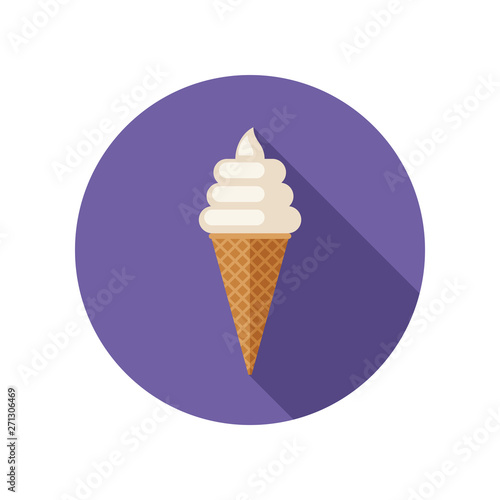 Ice cream flat icon with long shadow. Ice cream with waffle cone.