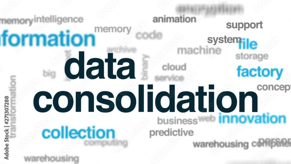 Data consolidation word cloud. Kinetic typography. Data consolidation word cloud. Kinetic typography.