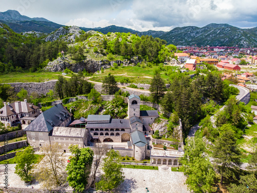 Aeral view to Ancient Monastery of the Nativity of the Blessed Virgin Mary in Cetinje, Popular touristic spot in Montenegro