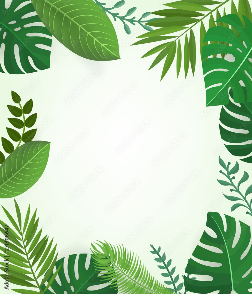 Floral background. Season vector frame with tropical leaves