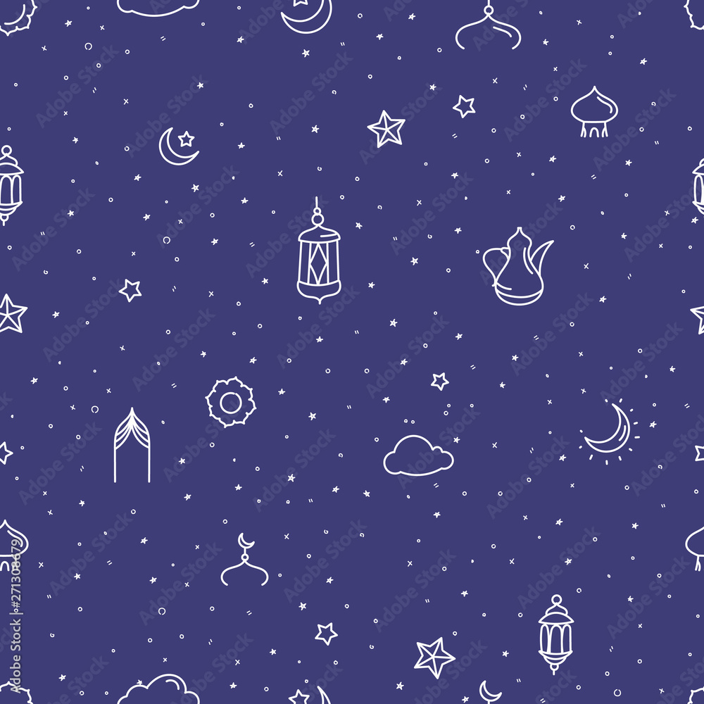 Ramadan Kareem seamless pattern. Violet wallpaper Ramadan Kareem seamless pattern. Violet wallpaper