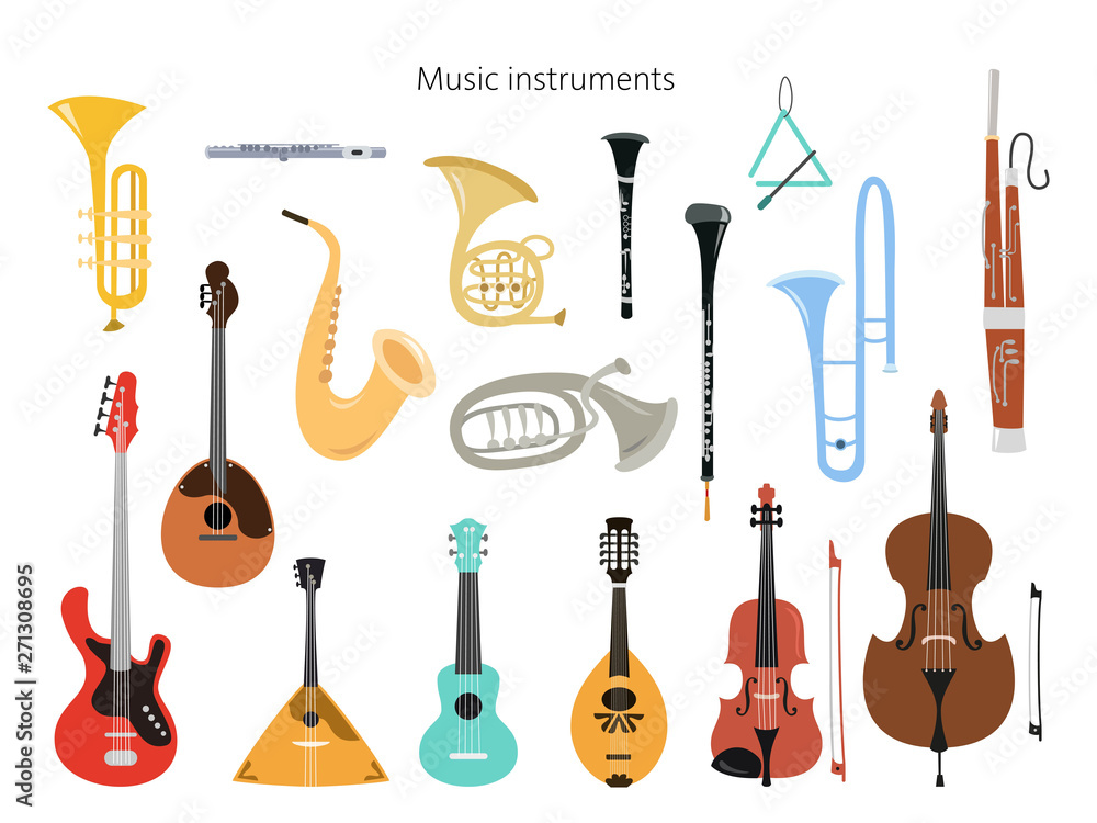 Obraz premium Set of musical instruments on the white background.