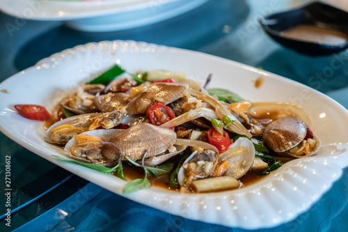 A Plate of Taiwanese Style Stir Fried Clams.