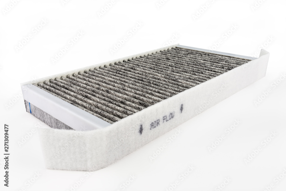 Rectangular, carbon car filter, isolated on a white background with a clipping path.