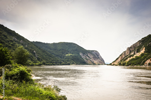 Danube river gorge in national park Djerdap in Serbia, Serbian and Romanian border