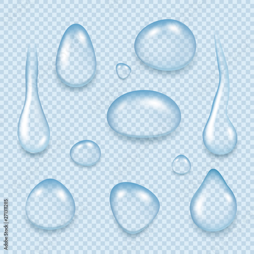 Water drops. Aqua fresh liquid transparent splashes clean realistic drops of water vector template. Droplet transparent, aqua bubble clean, liquid fresh illustration