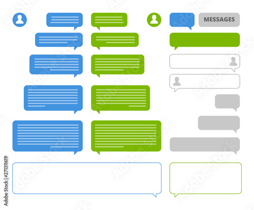 App bubbles. Chat client speech bubbles frames for mobile messenger social talk or sms sending vector chatting blank boxes. Communication message bubble, sms mobile illustration