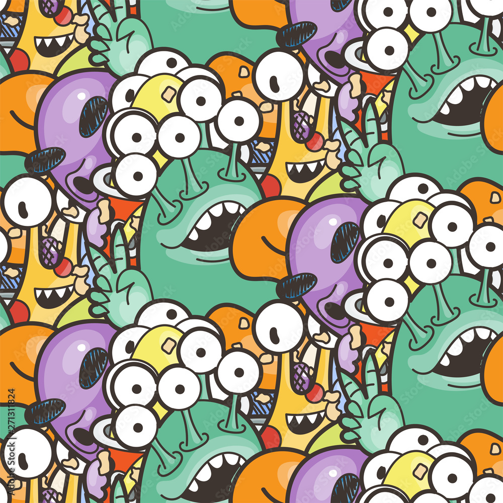 Obraz premium Seamless pattern with cute aliens and monsters. Nice for prints, cards, designs and coloring books