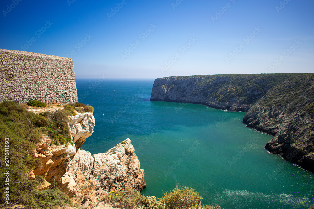 Cliffs on West Coast of Atlantic Ocean in Algarve Sagres Portugal