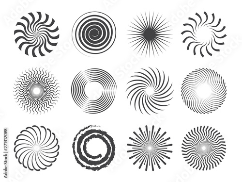 Spiral design. Circles swirls and stylized whirlpool abstract vector shapes isolated. Illustration of whirlpool and swirl, twirl radial, twist motion