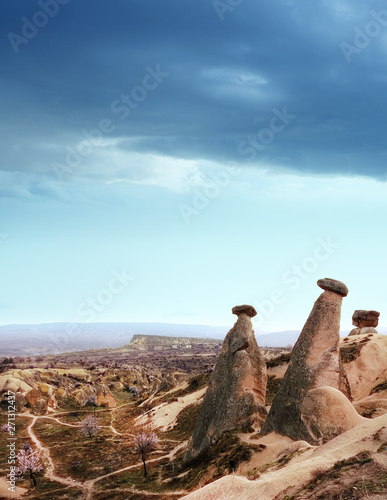 rocky landscape of old town of Cappadocia in middle east Turkey