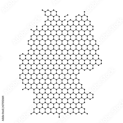 Germany map from abstract futuristic hexagonal shapes, lines, points black, in the form of honeycomb or molecular structure. Vector illustration.