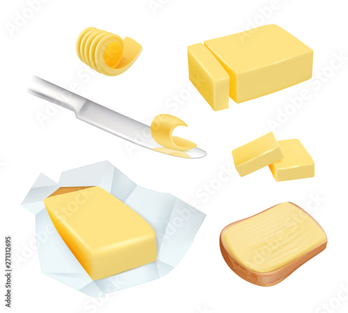 Butter. Calorie product margarine or milk butter blocks dairy breakfast food vector pictures. Illustration of natural margarine or butter product, ingredient of food milk