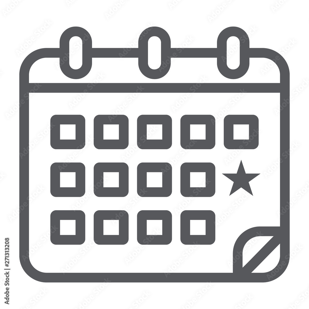 Calendar line icon, date and day, reminder sign, vector graphics, a linear pattern on a white background. Calendar line icon, date and day, reminder sign, vector graphics, a linear pattern on a white background.