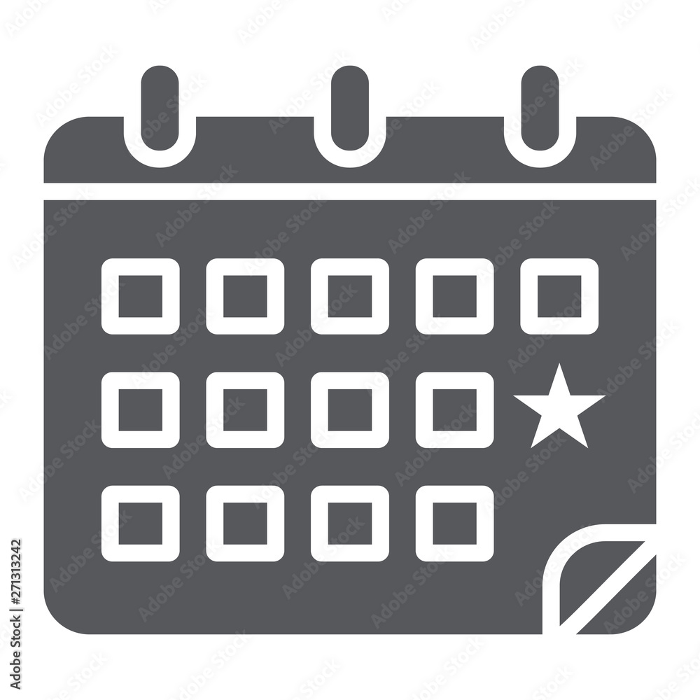 Calendar glyph icon, date and day, reminder sign, vector graphics, a solid pattern on a white background. Calendar glyph icon, date and day, reminder sign, vector graphics, a solid pattern on a white background.
