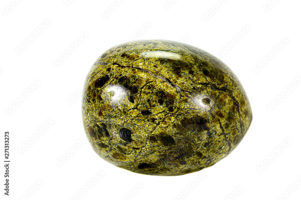 Macro stone Serpentine mineral on white background Macro stone Serpentine mineral on white background