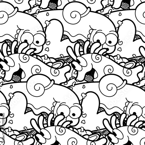 Seamless pattern with cute aliens and monsters. Nice for prints, cards, designs and coloring books
