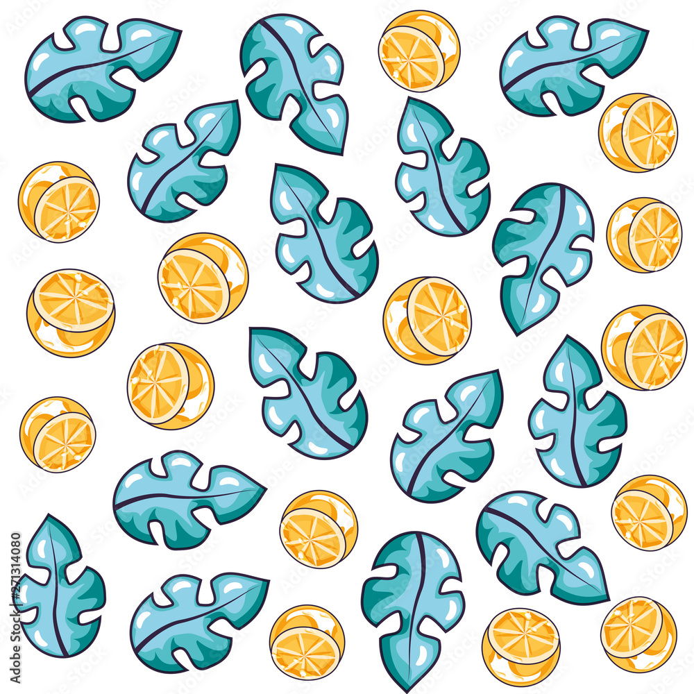 summer pattern of leafs with oranges