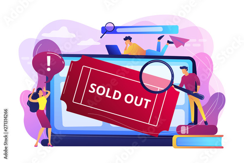 Popular show, best concerts and music festivals searching. Online booking system. Sold-out event, sold-out crowd, no tickets available concept. Bright vibrant violet vector isolated illustration
