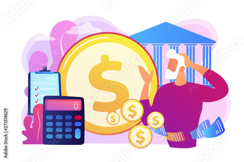 Earnings fund, budget calculating, social security. Retirement preparation, financial savings of retirees, pension saving planning concept. Bright vibrant violet vector isolated illustration