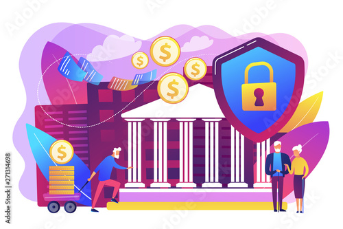 Senior people savings fund, pensioners earnings. Retirement investments, retirement budget development, contribution in pension account concept. Bright vibrant violet vector isolated illustration