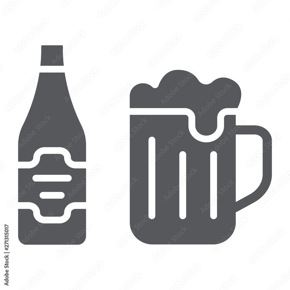 Beer glyph icon, bar and alcohol, glass and bottle sign, vector graphics, a solid pattern on a white background. Beer glyph icon, bar and alcohol, glass and bottle sign, vector graphics, a solid pattern on a white background.
