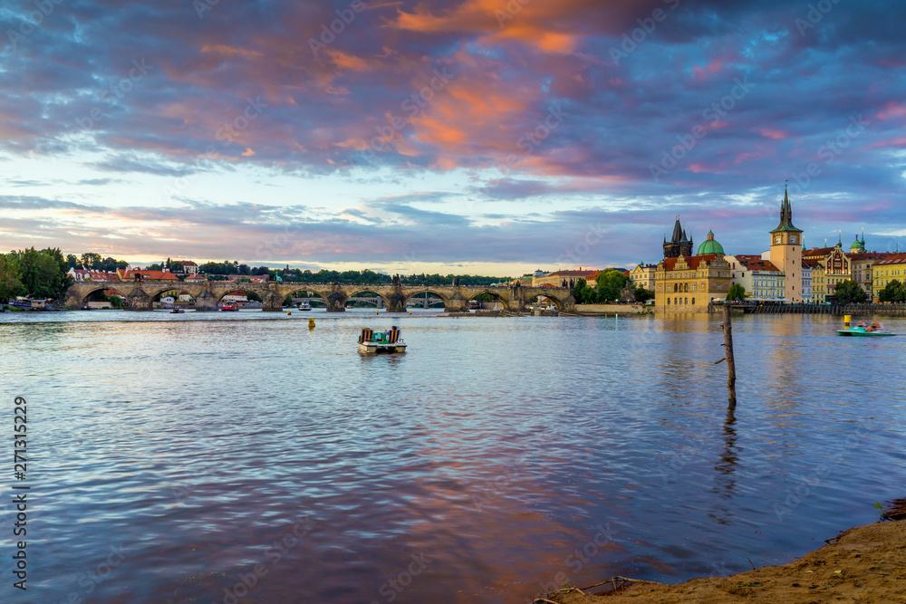 Sunset over the River Vltava Prague Czech Republic