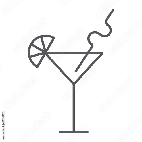 Cocktail thin line icon, bar and party, drink sign, vector graphics, a linear pattern on a white background.