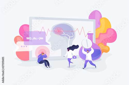 Migraine symptom, mental problem and disorder, brain disease. Man suffering from epilepsy. Stroke, headache, oxygen-deprived brain, first aid concept. Vector isolated concept creative illustration