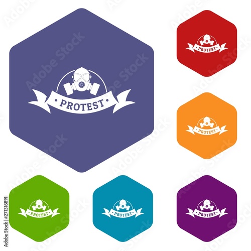 Protester gas mask icons vector colorful hexahedron set collection isolated on white 