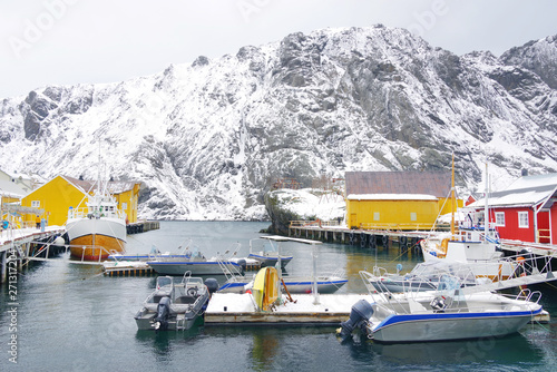 Nussfjord village, Lofoten Islands. Norway`s historic fishing village on the water, Europe