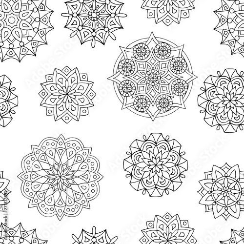 Abstract seamless pattern of mandalas