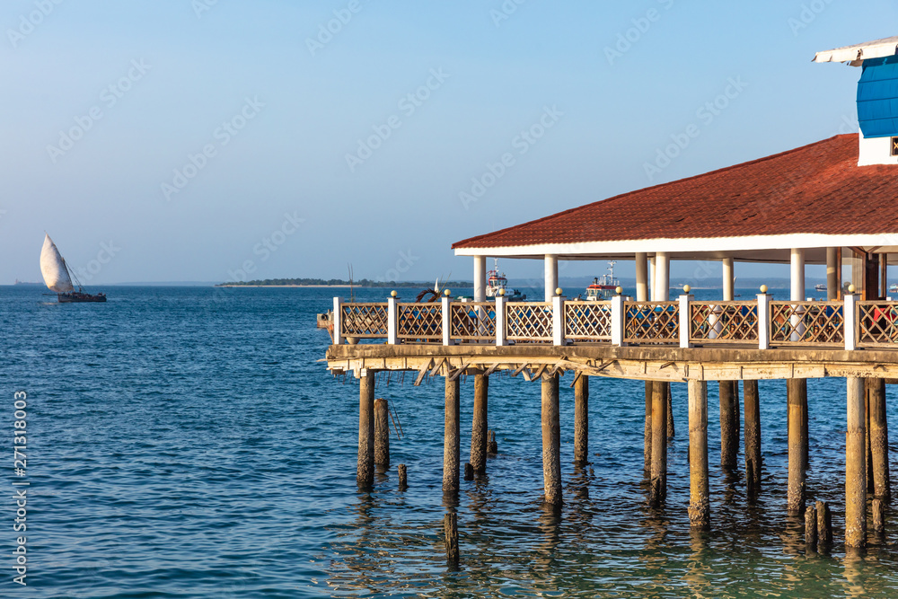 stilt floating house Stone Town waterfront in Unguja aka Zanzibar Island Tanzania East Africa