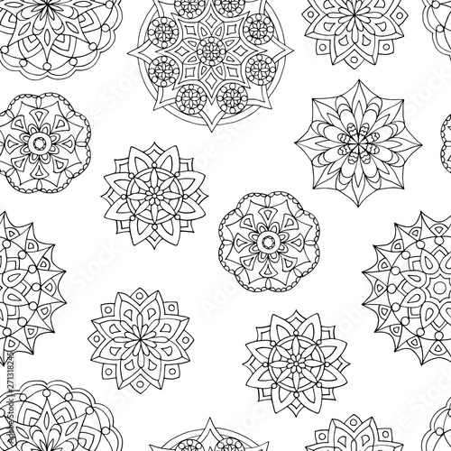 Abstract seamless pattern of mandalas