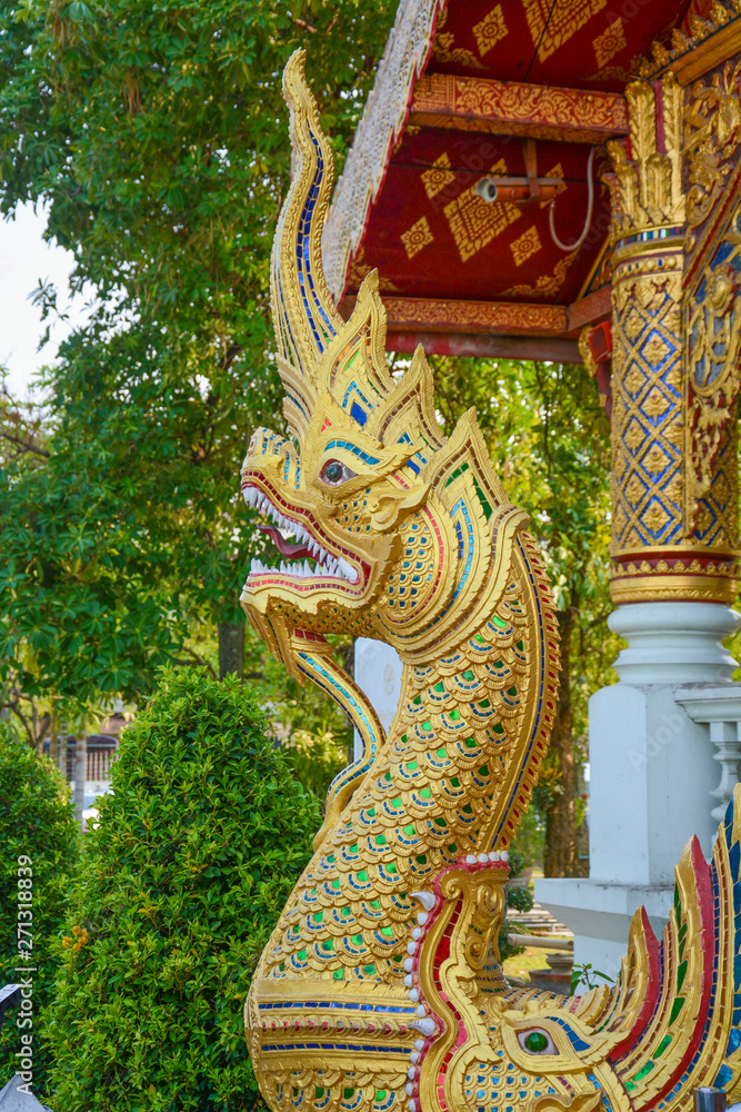 Fototapeta premium A view of Chiang Mai buddhist temple in the city.