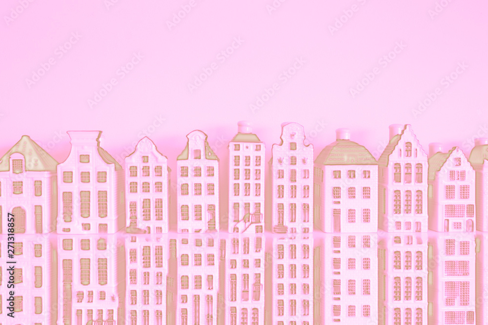 Stunning skyline of historic buildings Pink background