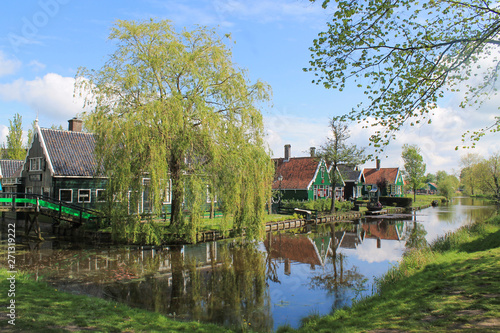 river, bridge, trees and houses in zaanse schans © fred989
