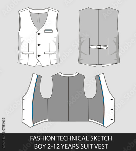 Fashion technical sketch for boy 2-12 years suit vest